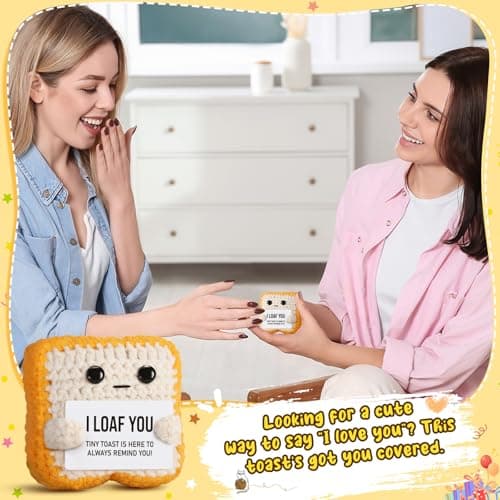 Gifts for Her Him Loved One Crochet Toast “I Loaf You” Gifts for Boyfriend Girlfriend, Funny Wedding Anniversary Birthday Gift for Women Men Couples Wife Husband - Easter Basket Stuffers & Mothers day — view 5