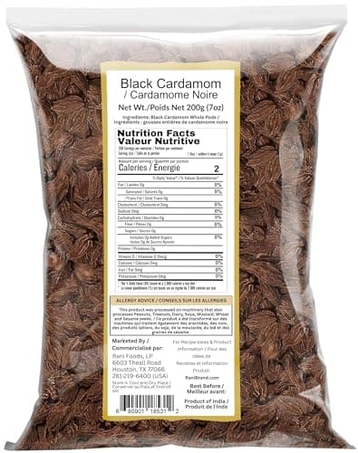 Rani Black Cardamom Pods (Kali Elachi) Whole Indian Spice 7oz (200g) ~ All Natural | Vegan | Gluten Friendly | Non-GMO | Kosher | Indian Origin ~ Smokey | Tsaoko | Cao Guo | Bach Dan Khau | Badi