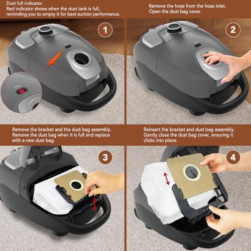 Akitas C11 Bagged Canister Vacuum Cleaner, Light Weight HEPA Filtration, 33ft Cleaning Radius with Retractable Cord, Ideal for Hard Floors & Low-Pile Carpet Extra Floor Brush — view 5