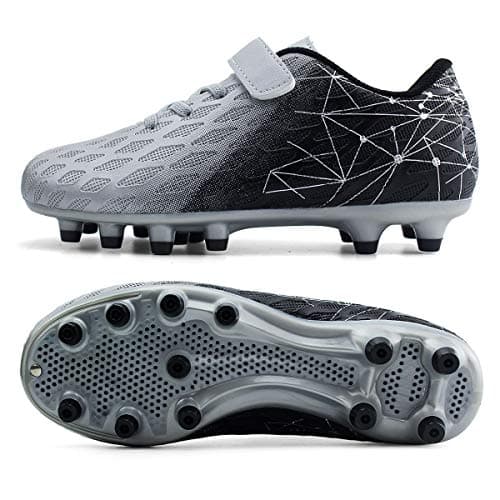 brooman Kids Firm Ground Soccer Cleats Boys Girls Athletic Outdoor Football Shoes(3,Silver) — view 2