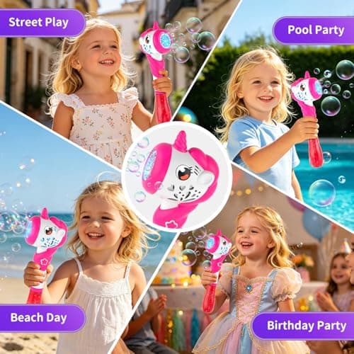 Bubble Machine for Girls, Toy Automatic Bubble Wand Maker Blower Toys with Light, Outdoor Party Toys for 3 4 5 6 Year Old Girl Easter Birthday Gifts Include Bubble Solution — view 2
