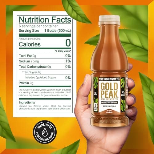 Gold Peak Iced Tea, Zero Sugar Sweet Tea Bottles, 16.9 fl oz, 6 Pack