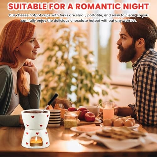 Fondue Cup with 2 Dipping Forks,Ceramic Chocolate Melting Cup Set,Mini Chocolate Melting Mug For Date Night Birthday Wedding Gifts,Can Mel t Chocolates,Butter and Cheese(12*10.5*10.3cm,COLOR:White) — view 3
