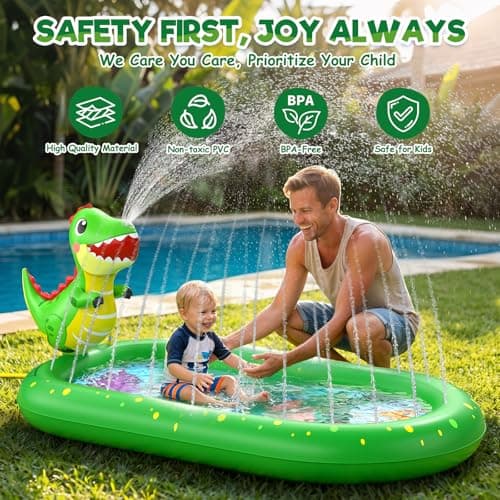 AZDYJL Splash Pad for Toddlers 1-3, Dinosaur Inflatable Sprinkler for Kids, 3-in-1 Baby Splash Pads Outdoor Play Mat, Kids Pool Backyard Summer Water Toys Birthday Gift for 1+ Year Old Girls Boys