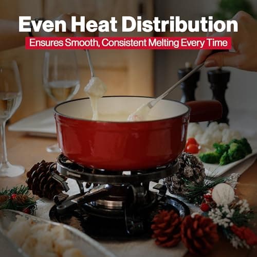 Swissmar Lugano Cast Iron Cheese Fondue Pot Replacement, 2 QT / 2 L - Compatible with Swissmar Lugano Fondue Sets - Ideal for Melting Cheese, Chocolate, & Caramel - Cherry Red — view 3