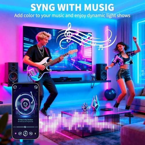 LCTKJTP LED Strip Lights,RGB Music Sync Color Changing Led Lights with Smart App Control Remote & Remote Control,LED Lights for Bedroom,Room Essentials,Sense of Atmosphere Decorations(50FT-1Roll) — view 2