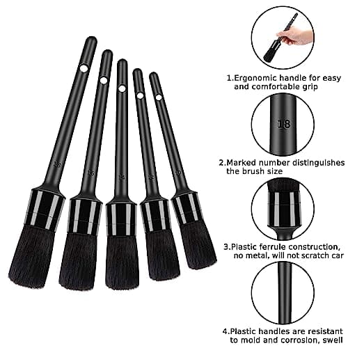 HMPLL 10pcs Detailing Brush Set, Multi-Purpose Car Detailing Brushes for Cleaning Car Interior, Exterior, Engine, Leather, Including 5 car Cleaning Brush, 3 Wire Brush, 2 Air Vent Brush,Black