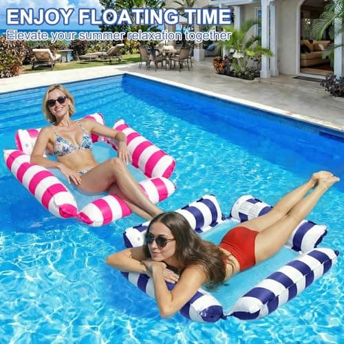 Korlon Tec 2 Pack Pool Floats Adult, 4-in-1 Multi-Purpose Inflatable Pool Floats Water Hammock Lounge Chair, Pool Rafts Floaties for Adults Swimming Summer Lake Beach — view 5