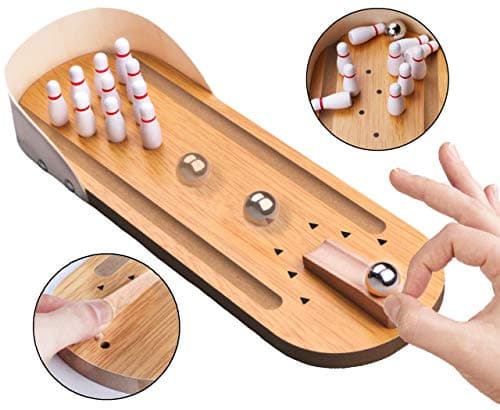 Table Top Mini Bowling Game Set-Tabletop Wooden Board Mini Arcade Desktop Tiny Bowling Shooting Alley Office Desk Stress Relief Gadgets Small Finger Toys Fun Gag Gifts for MenWomen Kids Teens Boys — view 2
