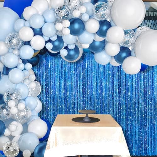 Crosize 2 Pack 3.3 x 9.9 ft Laser Royal Blue Foil Fringe Curtains Party Decorations,Tinsel Curtain Backdrop for Parties, Door Streamers, Glitter Streamer Backdrop for Birthday Decoration — view 3
