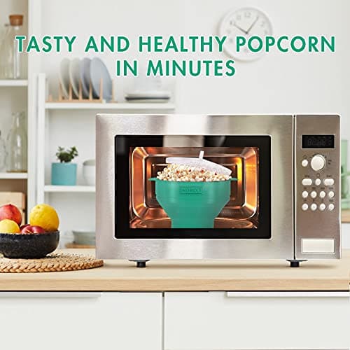 The Original Korcci Microwaveable Silicone Popcorn Popper, Microwave Popcorn Popper, Collapsible Microwave Popcorn Maker Bowl, No Oil Required, Use In Microwave, Dishwasher Safe (Aqua)
