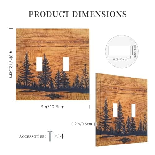 Forest Pine Tree Woodland Woods Grain Decorative 2 Gang Outlet Light Switch Cover Double Toggle Switch Wall Plate, Unbreakable Polycarbonate Thermoplastic Face Plate(Not Wood) — view 4
