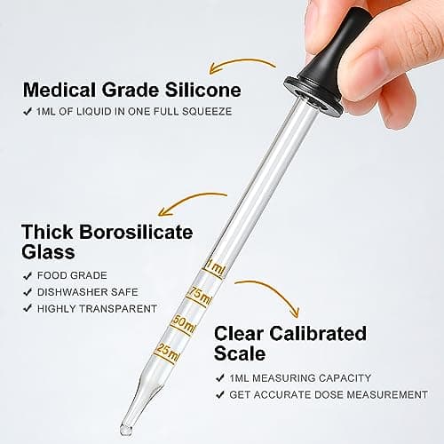 4 Pack, 1 mL Glass Eye Dropper with Measurement - Long & Short, Bent & Straight Tip Calibrated Glass Medicine Droppers, Accurate Dose Pipette Dropper for Essential Oils, Feeding, Ear, Lab, Health Care — view 3