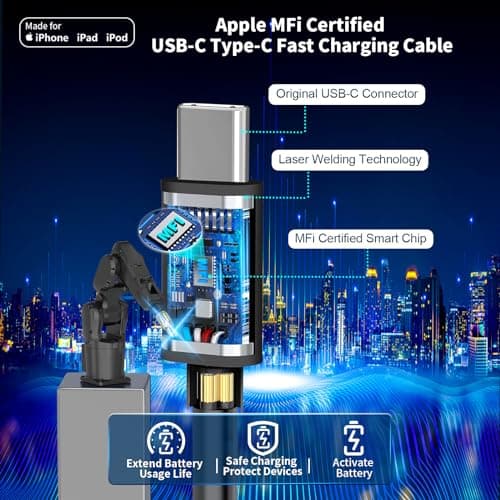 【Apple MFi Certified】iPhone 17 Car Charger Fast Charging, Caiinei 4.8A USB Power Cigarette Lighter USB C Car Charger + 6FT Type C Coiled Cord for iPhone 17/17 Air/17 Pro Max/16/15/Galaxy S25/S24/Pixel — view 4