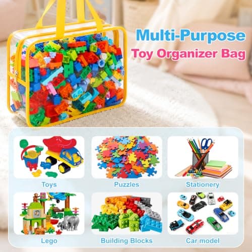 Etbndta 6 Pack Clear Toy Storage Bags with Zippers, Multi-Color Toy Organizer with Handles, Premium Plastic Toy Organizers and Storage for Building Blocks, Lego, puzzle, Crafts, Travel Essentials — view 3
