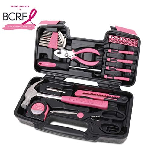 Apollo Tools Original 39 Piece General Household Tool Set in Toolbox Storage Case with Essential Hand Tools for Everyday Home Repairs, DIY and Crafts - Pink Ribbon - DT9706P — view 3