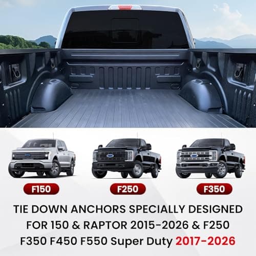 Klutchtech Tie Down Anchors Fit for Ford F150 & Raptor 2015-2026 & F250 F350 F450 F550 2017-2026, Truck Bed Tie Downs Car Accessories 4-Pack Replace# FL3Z-99000A64-B & FL3Z-9928408-AB Black