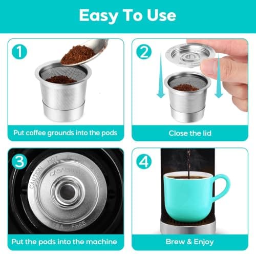 CASABREWS CASKF01 Reusable K Cups Coffee Pods for Keurig, Universal Stainless Steel Refillable Reusable K Cup Coffee Filters Compatible with Keurig 1.0 Coffee Machines, Eco-Friendly, BPA-Free — view 5