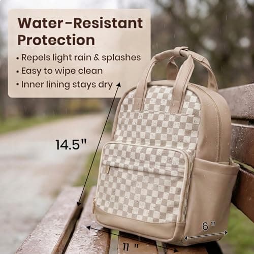 miss fong Small Diaper Bag - Baby Diaper Bag Backpack Checkered Diaper Bag with Changing Pad Baby Backpack for Travel Daycare Mommy Diaper Backpack Pañaleras Para Bebe for Mom & Dad-White&Beige — view 4