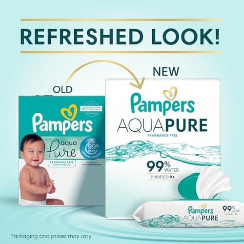 Pampers Aqua Pure Baby Wipes, 99% Water, Fragrance Free, Unscented, Water Based, Multi-Use, 672 Wipes Total (12X Flip-Top Packs) [Packaging May Vary]