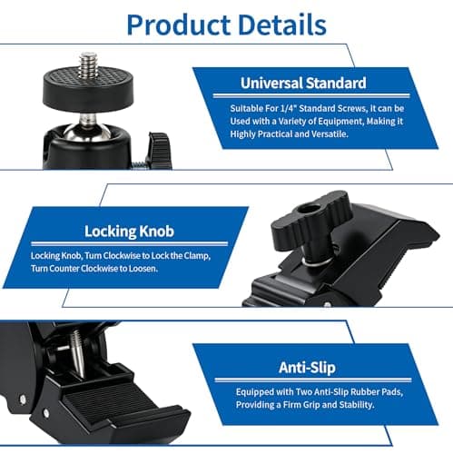 Sirmpuna Webcam Stand Mount, Flexible Gooseneck Webcam Arm Stand with Desk Camera Mount Clip Clamp for Logitech C922 C930e C920S C920 C615 C960 C920x Brio 4K NexiGo N60 and More — view 2