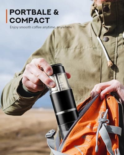 PHCOHIDO Portable Coffee Maker for Travel & Camping, Travel Lightweight Coffee Machines, Manually Operated, Compatible with Ground Coffee & NS Capsule Black (1Pcs)