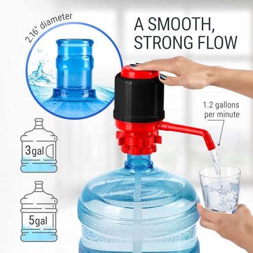 HotFrost Manual Water Pump for 5 Gallon Jug & Bottle – Non-Electric 5 Gallon Water Dispenser, Universal Hand Pump with 3 Adjustable Tubes, 53mm Screw Top Adapter, Spout Cap & Cleaning Brush, BPA-Free — view 2