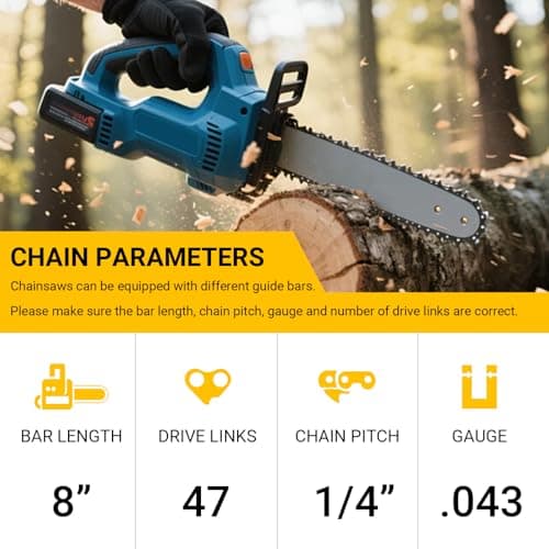 5 Pack 8" Chainsaw Chain 1/4" Pitch .043" Gauge 47DL – Low Kickback Semi-Chisel Replacement for IMOUMLIVE, Seesii, DocSmart Mini Chainsaw — view 2