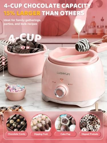 LUSHYUM Electric Chocolate Melting Pot with 2 Insert Pots, 4-Cup Chocolate — view 4