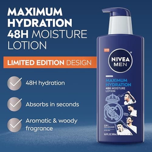 NIVEA MEN Real Madrid Limited Edition Design Maximum Hydration 48-Hour Moisture Body Lotion for Dry Skin, Aloe Vera Lotion for Men, 3-in-1 Body, Face and Hands, 16.9 Fl Oz Bottle — view 2