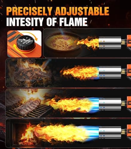 Powerful Propane Torch Gun, Flame Thrower Kitchen Torch Cooking with Adjustable Flame, Torche Propane Gun Butane Torch for Searing Steak, BBQ, Campfire, Fireplace (Tank Not Included)(Orange)