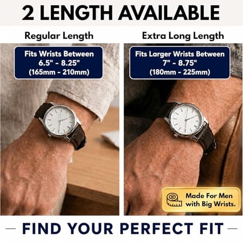 Bandini Extra Long (XL) 18mm Mens Italian Leather Watch Band Strap - Black - Mat Finish - Tone-on-Tone Stitching — view 3