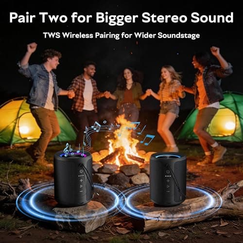 DUDGSIS Portable Bluetooth Speaker, IPX7 Waterproof Wireless Speaker with 20W Loud Stereo Sound, 15H Playtime & Beat-Synced RGB Light, Small Outdoor Speaker for Shower, Pool, Beach, Hiking and Gifts — view 3
