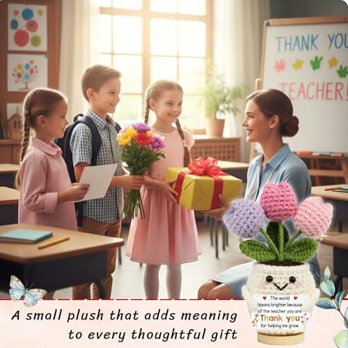 Lucagift Teacher Appreciation Gifts - Teacher Gifts for Women - Teachers Appreciation Week, Thank You Crochet for Teachers Women - Emotional Inspirational Positive Tulip Doll Toy Figure Crochet — view 3