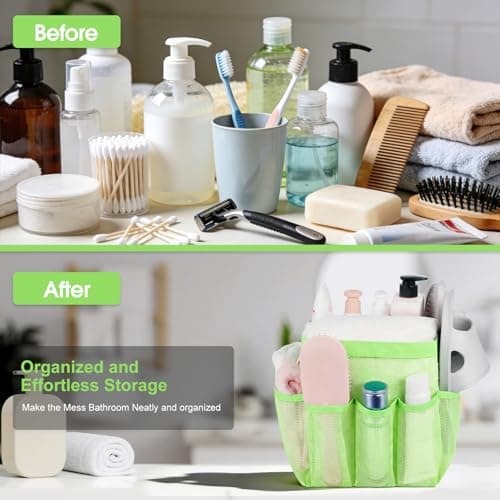 Attmu Mesh Shower Caddy Portable for College Dorm Room Camping Essentials, Shower Caddy Dorm with 9-Pockets, Large Capacity Hanging Basket Bathroom Bag for Toiletry, Swimming, Gym, Camp, Beach — view 3