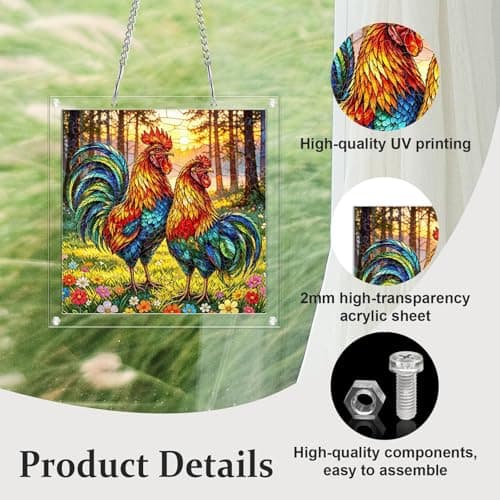 AOSERI Acrylic Jigsaw Puzzle Suncatcher, 103-Piece Rooster Sun Catcher Crafts for Adults, 7.4 Inch Window Hanging Decor for Home Garden Gifts — view 3