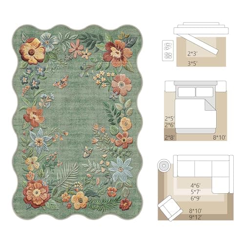 Fmfunctex 8x10 Floral Washable Green Vintage Boho Area Rug for Living Room