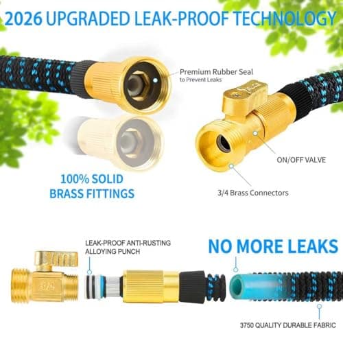 75 ft Expandable Garden Hose with 10 Spray Nozzle - Heavy Duty Superior Strength 3750D - 4 -Layer Latex Core - Expanding Water Hoses - Extra Strong Brass Connectors/Storage Bag