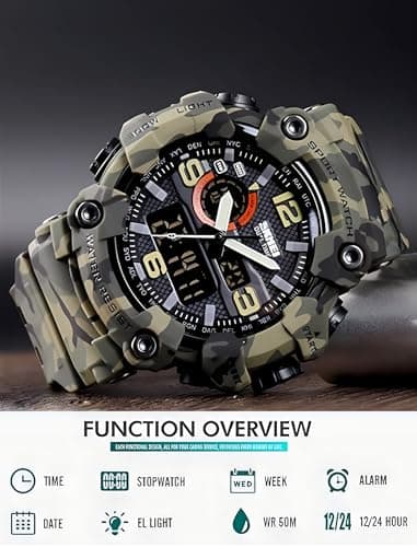 Gosasa Men's Large Face Outdoor Sports Watches Military S-Shock Watch Waterproof, Backlight, Alarm, Stopwatch Features - Rugged Wristwatch for Training, Hiking, and Adventure — view 4