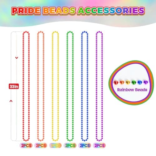 SHAOQINLIN 12 PCS Pride Beads Necklaces, Pride Necklace Accessories, Rainbow Beads Necklaces Bulk, Gay Lesbian Pride Month Parade Throws Pride Party Favors in 6 Colors
