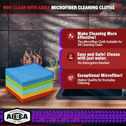 AIDEA Microfiber Cleaning Cloth 10PK, Micro Fiber Cloth for Cleaning Cars, Premium All Purpose Car Towels, Dusting Cloth Cleaning Rags SUVs, House, Kitchen, Window, Workshops, 12"×12"