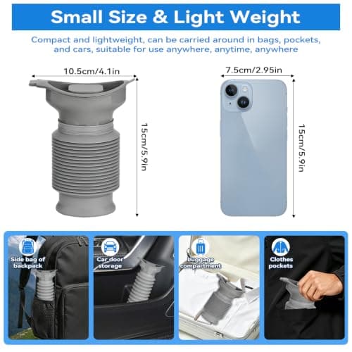 KkaFFe Pee Bottles for Men, Collapsible Emergency Urinal with Disposable Replacement Bags, Leakproof Car Pee Bottle for Men and Women, Set Urine Bottle, Travelling, Traffic Jams & Hiking (Grey) — view 4