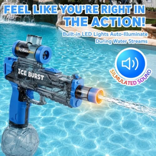 Electric Water Gun for Adults Kids, Automatic Water Guns 32FT Long Range, LED Light Watergun, Squirt Gun for Summer Outdoor Water Toys Pool Beach Party Water Blaster Gift for Boys Girls, Blue — view 2
