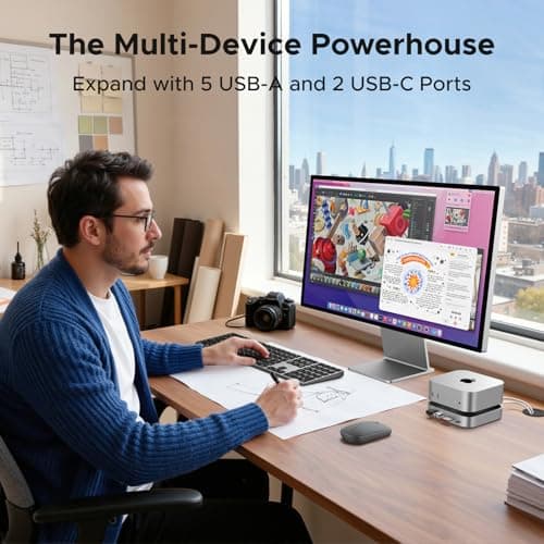 UGREEN Mac mini M4 Dock & Stand with NVMe SSD Enclosure, 3 USB A 10Gbps, USB C Data Port, SD Card Reader for Mac mini M4/ M4 Pro — view 4