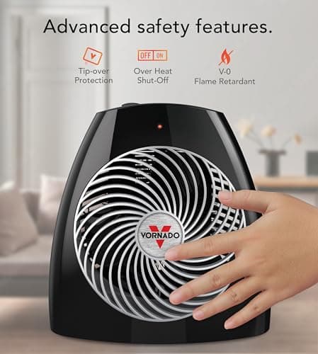 Vornado MVH (2025) Space Heater, 3 Heat Settings, Adjustable Thermostat, Tip-Over Protection, Auto Safety Shut-Off System, Indoor Use, Whole Room Heating, Black — view 2