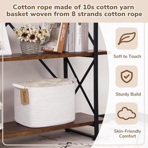 Goodpick Rope Basket, Storage Baskets for Organizing, Rectangle Baby Nursery basket with Handles, Small Woven Basket for Shelves, Living Room, 13 x 10 x 9 Inches, White — view 4