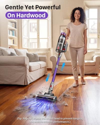 Cordless Stick Vacuum Cleaner for Home: 550W 45KPa Powerful Suction with HEPA Filter,55 Min Runtime, LED Display, Anti-Tangle Brush,Rechargeable Battery,Lightweight for Pet Hair,Carpets & Hard Floors