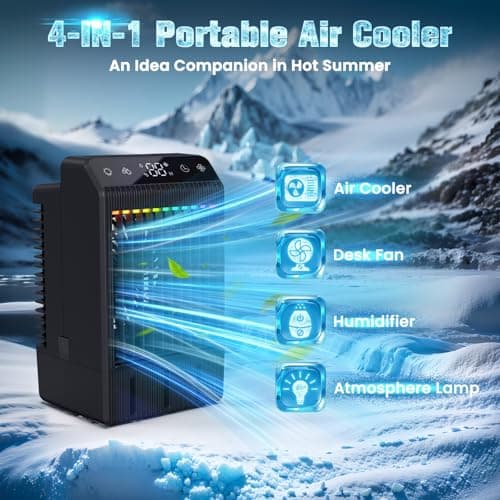 Portable Air Conditioners, Evaporative Mini Room Air Conditioner Cooling Fan, 2~12H Timer, AC Unit Air Cooler with 1000ML Water Tank, AC Portable for Room, Office, Car (Black)