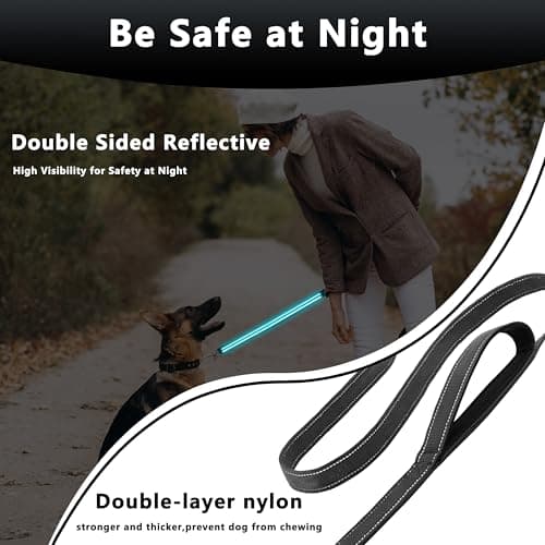 LIEVUIKEN Dog Leash 4ft Long, Double Handle Dog Leash for Safety Control Training, Heavy Duty Dogs Leads with Traffic Padded Handles, Reflective Leashes for Small Medium Large Dogs(4ft, Black) — view 3