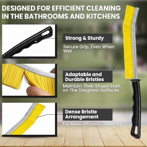 Crevice Cleaning Brush Set – 3Pcs Hard Bristle Cleaning Tools in Red, Black & Yellow for Grout, Tile Floors, Gaps & Narrow Spaces – Small Grout Scrub Brush for Bathroom, Shower, Window Tracks, Kitchen — view 4